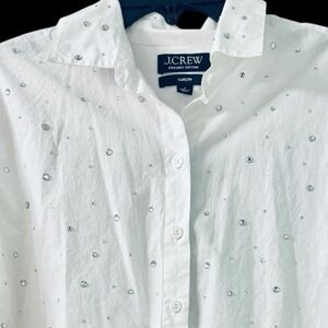 J Crew Garcon White Rhinestone Studded Long-Sleeve Shirt 4